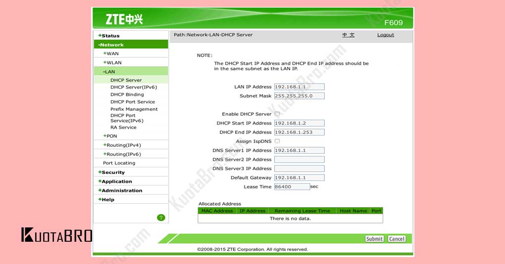 Cara Setting DHCP Server Modem/ Router ZTE F609