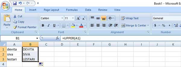 Cara Mengubah Huruf Kecil Jadi Besar di Excel - Drag